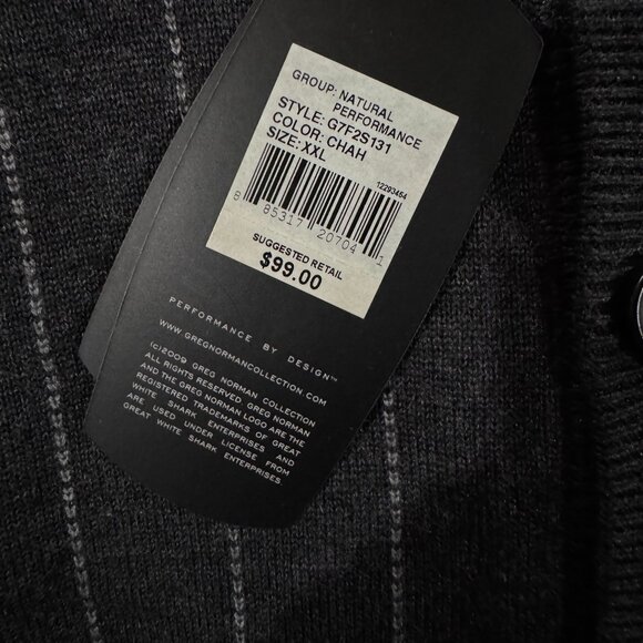 Mens Greg Norman Cardigan Charcoal Pinstripe Sweater (XXL) NWT - Picture 5 of 6